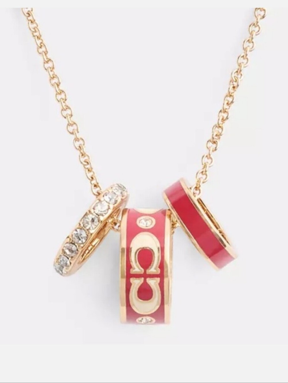 Coach Signature Enamel Rondell Necklace in Gold/Red NEW